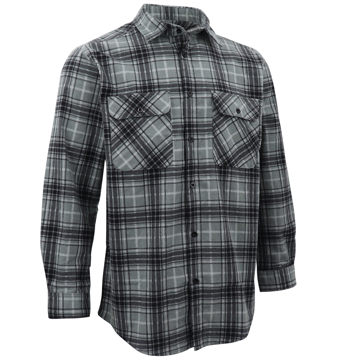 Men's 100% Cotton Flannelette Shirt Long Sleeve Plaid Check Flannel w Pockets, Granite Gray Plaid, S