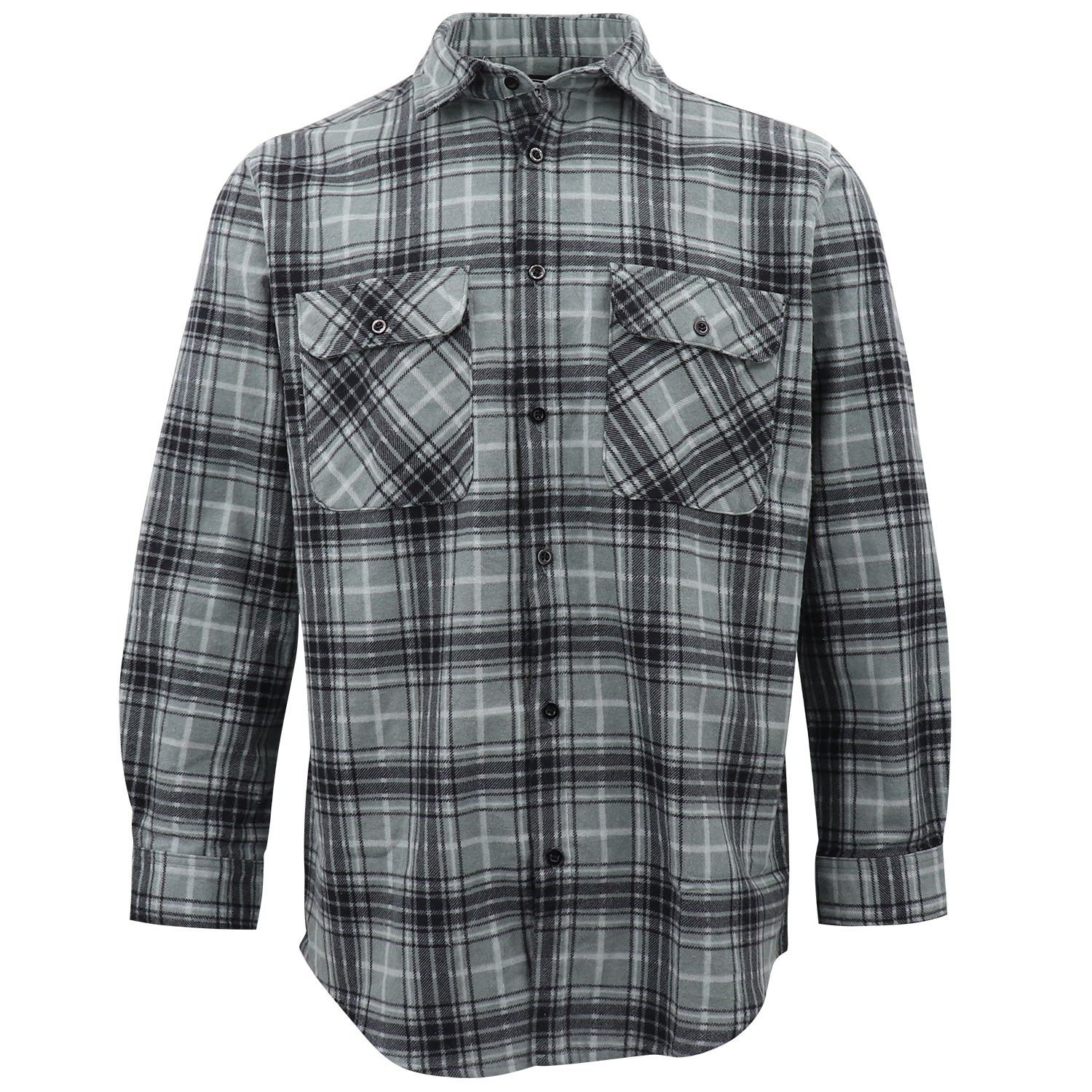 Men's 100% Cotton Flannelette Shirt Long Sleeve Plaid Check Flannel w Pockets, Granite Gray Plaid, S