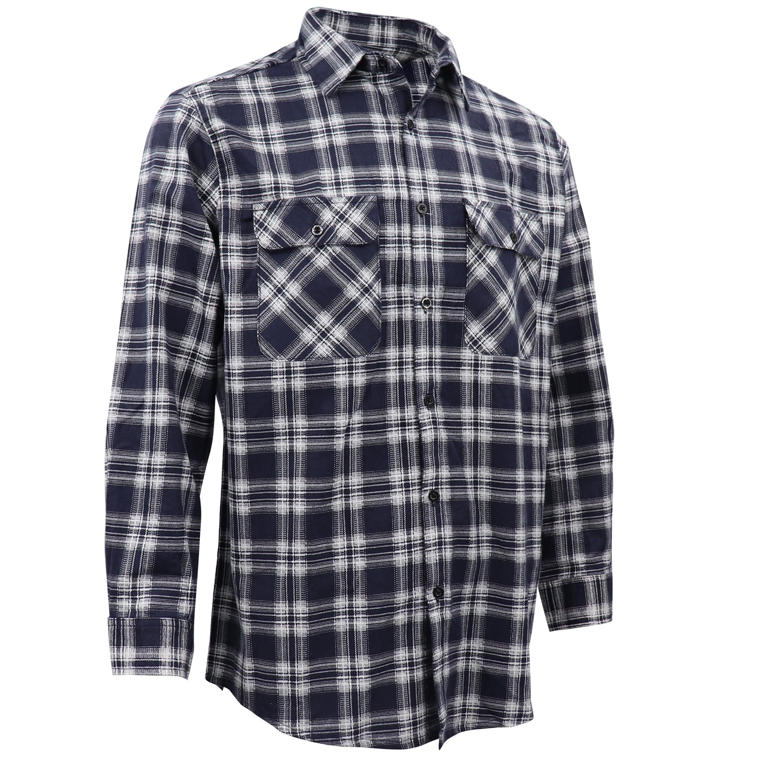 Men's 100% Cotton Flannelette Shirt Long Sleeve Plaid Check Flannel w Pockets, Midnight Navy Plaid, 2XL