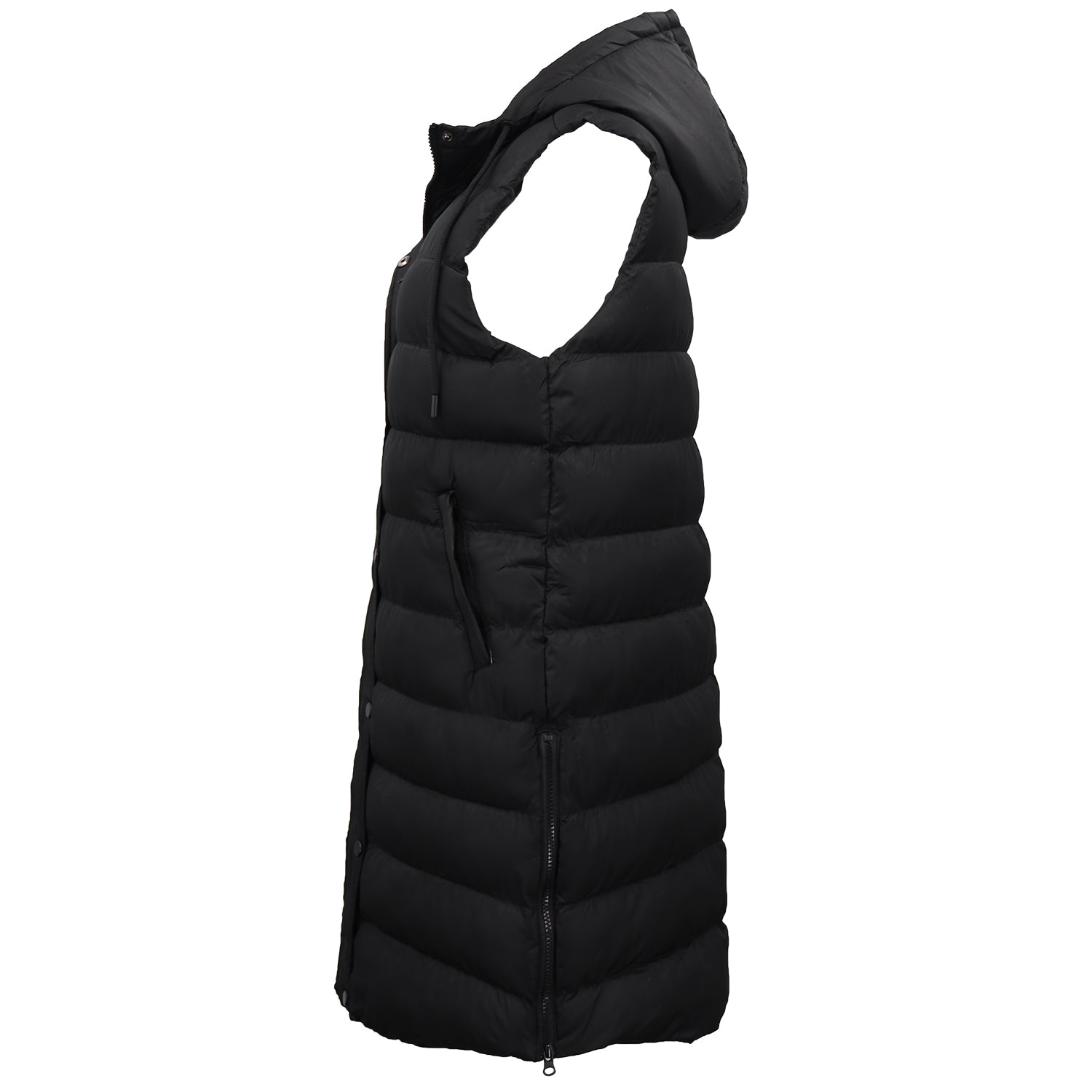 Women's Longline Padded Vest Hooded Jacket Puffer Puffy Quilted Zip Coat Gilet, Black, 8 4