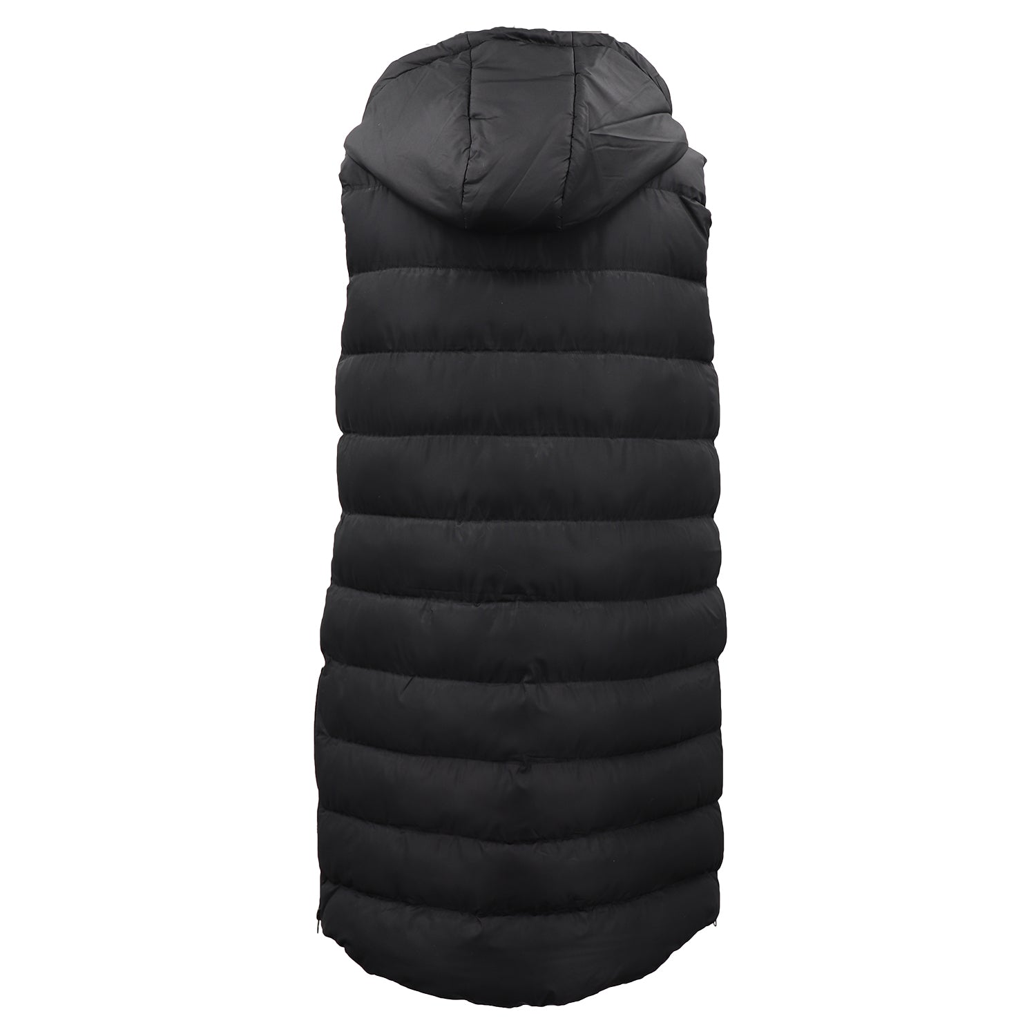 Women's Longline Padded Vest Hooded Jacket Puffer Puffy Quilted Zip Coat Gilet, Black, 12 3