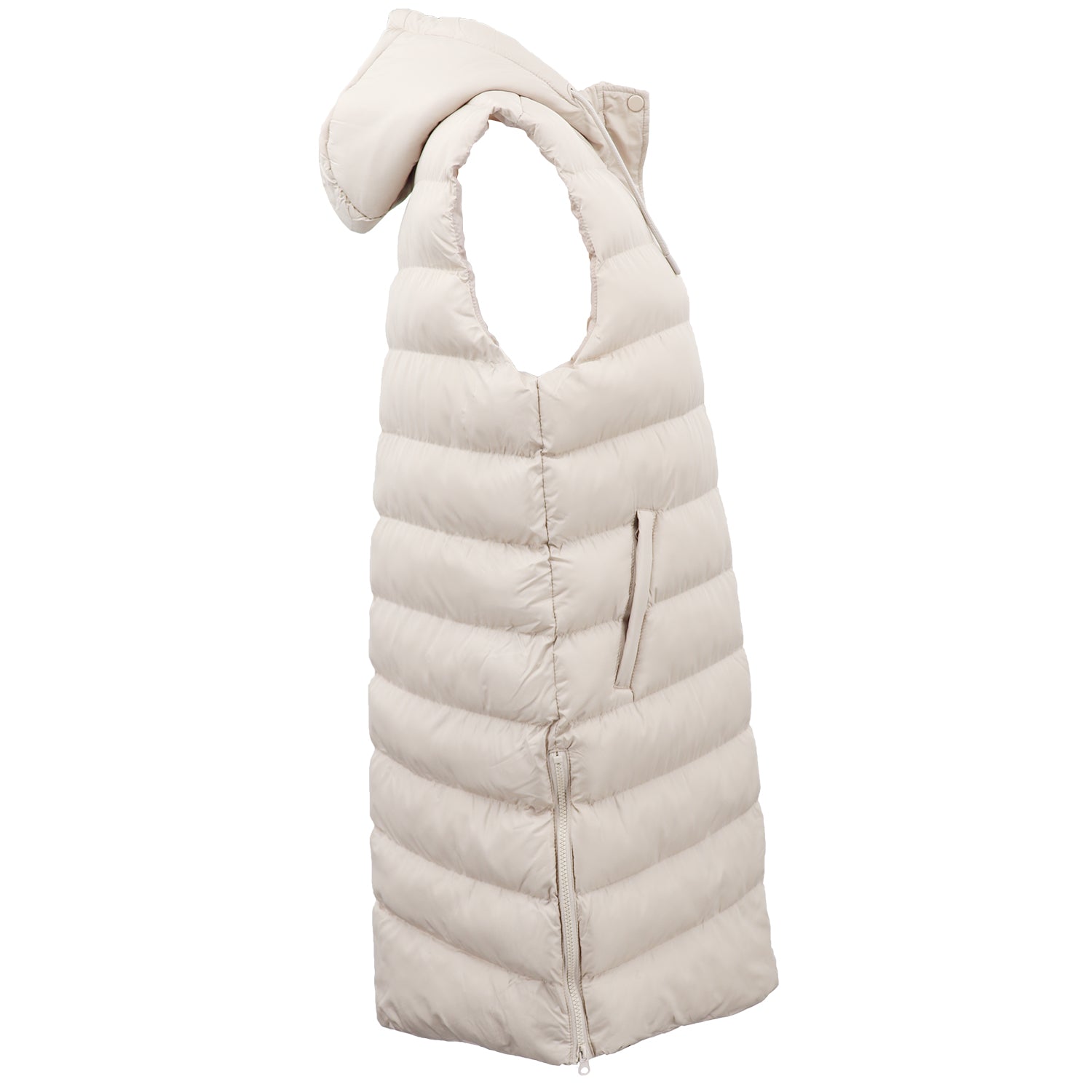 Women's Longline Padded Vest Hooded Jacket Puffer Puffy Quilted Zip Coat Gilet, Khaki, 10 4