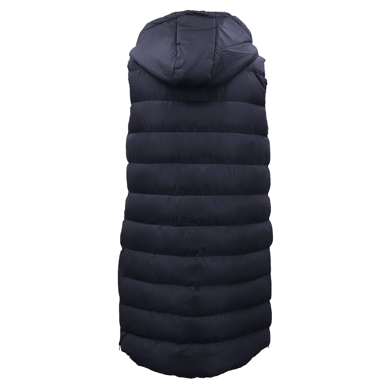 Women's Longline Padded Vest Hooded Jacket Puffer Puffy Quilted Zip Coat Gilet, Navy, 8 4