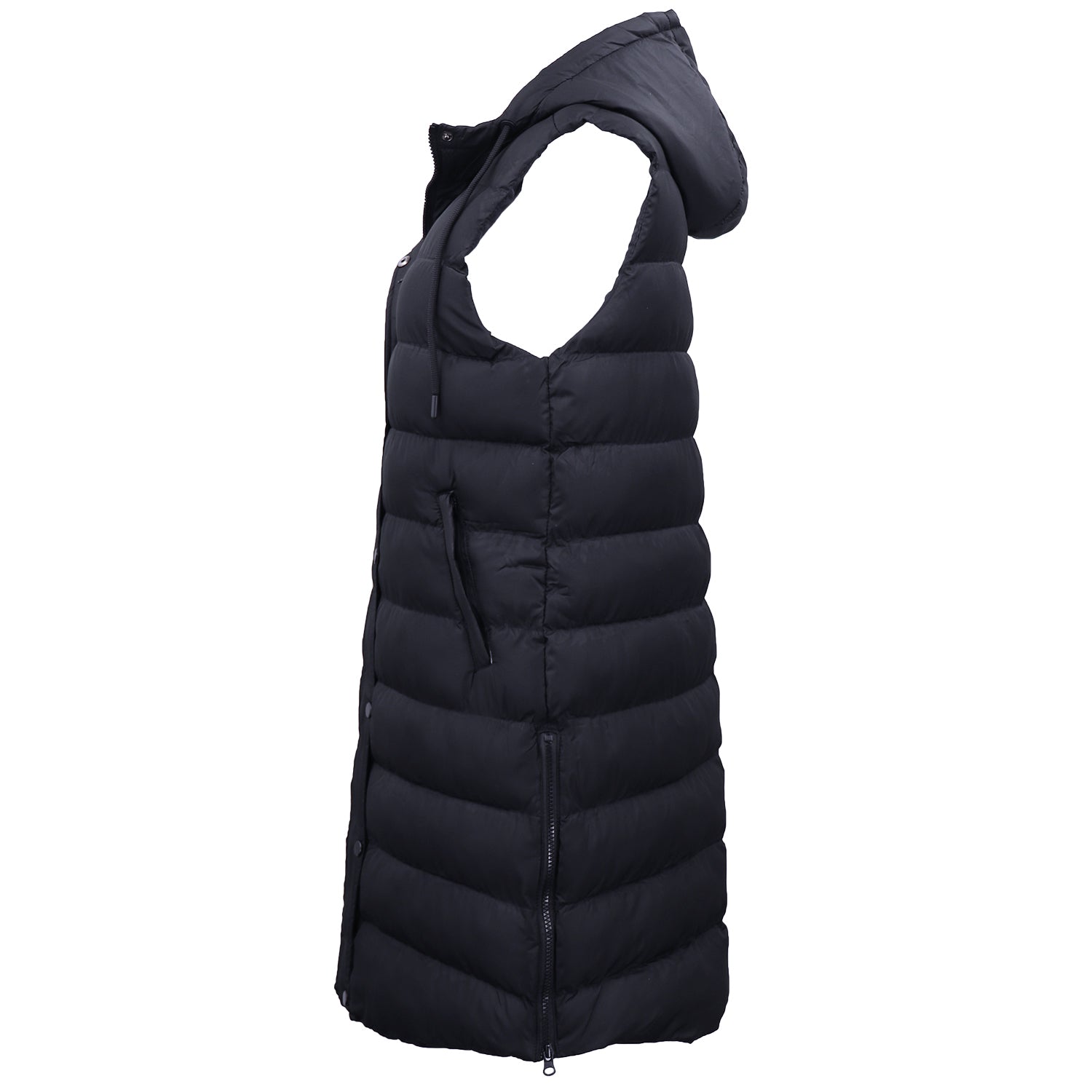 Women's Longline Padded Vest Hooded Jacket Puffer Puffy Quilted Zip Coat Gilet, Navy, 10 3