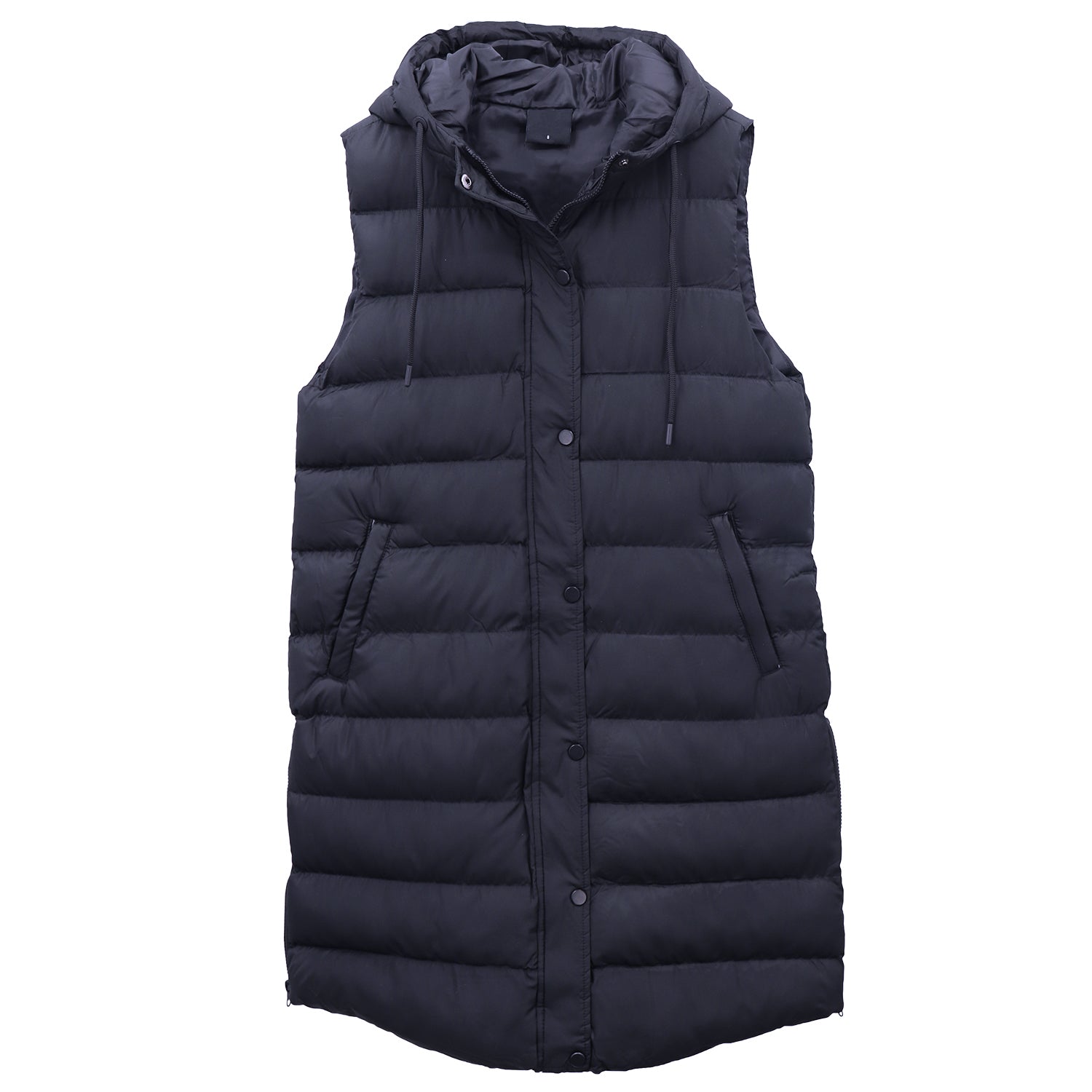 Women's Longline Padded Vest Hooded Jacket Puffer Puffy Quilted Zip Coat Gilet, Navy, 12