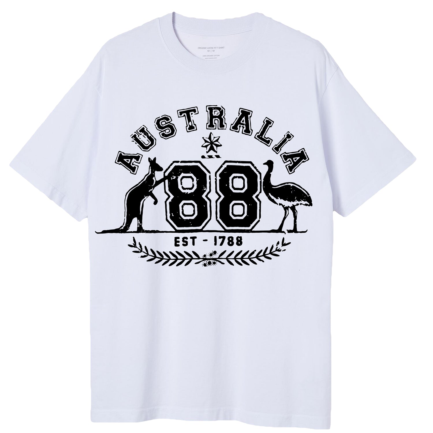Adult Unisex 100% Cotton T Shirt Australia Kangaroo Emu Aussie Souvenir Tee Tops, White, S