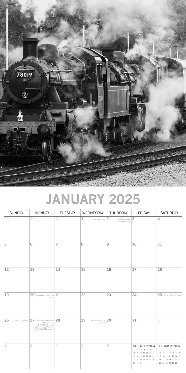 Steam Trains 2025 Square Wall Calendar 16 Months Premium Planner Christmas Gift 3