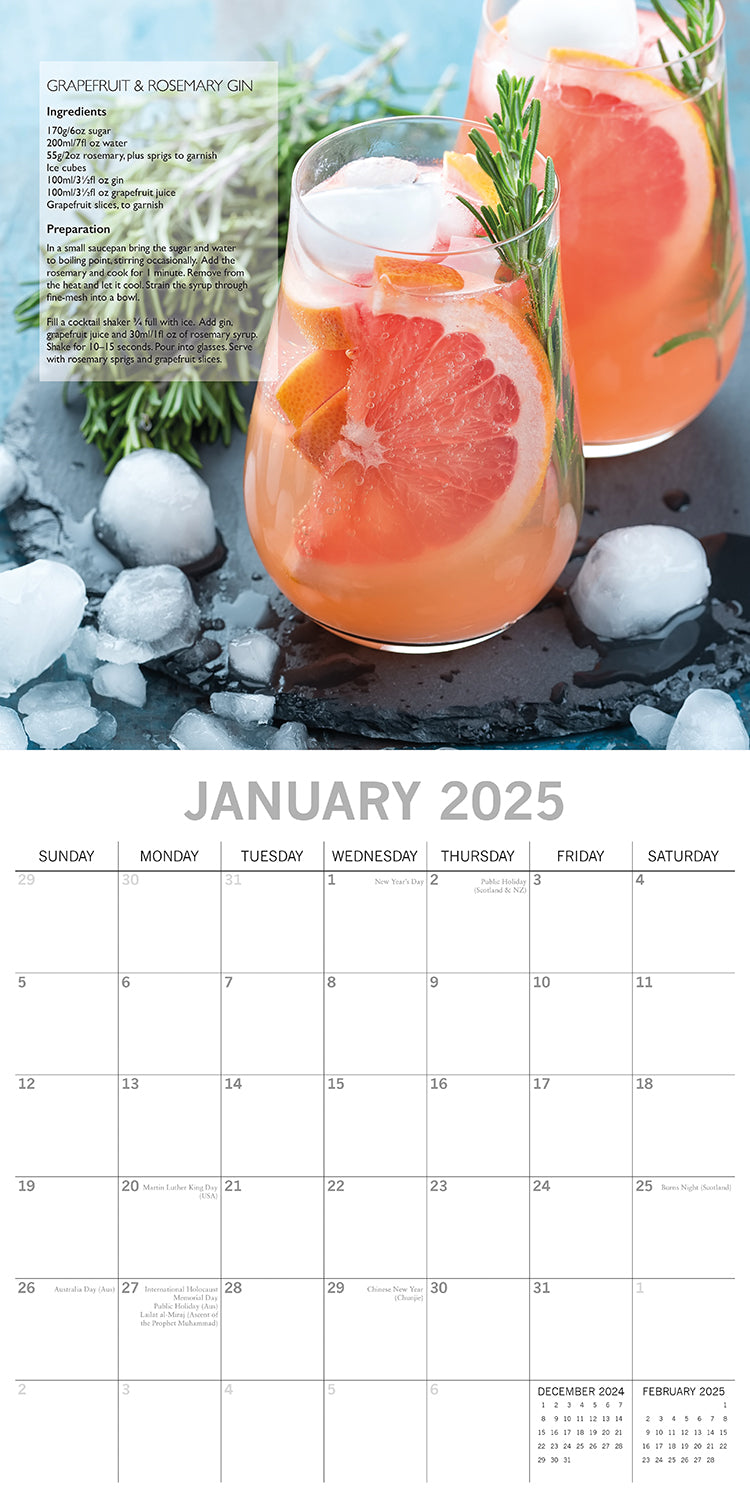 Cocktails 2025 Square Wall Calendar Food 16-Month Christmas Premium Planner Gift 3