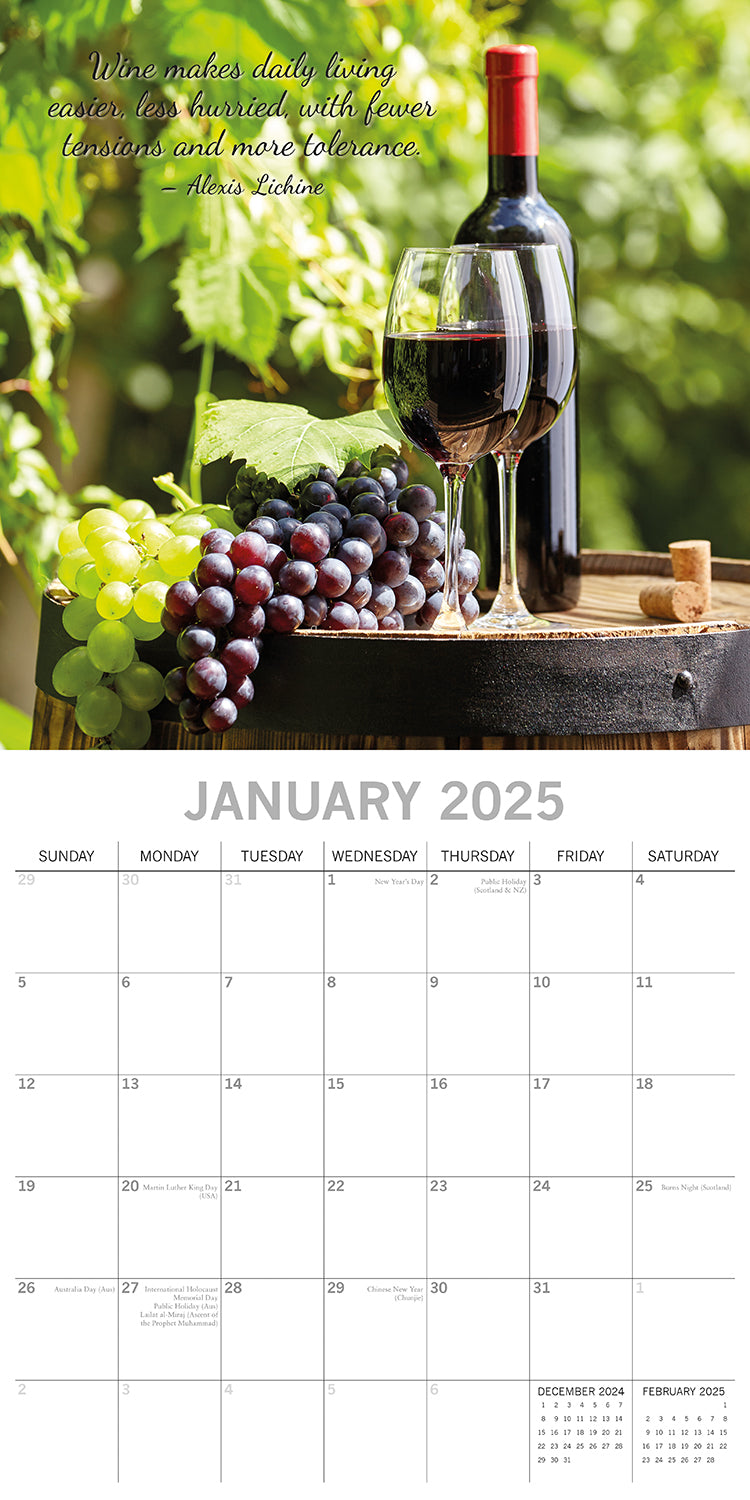 Wine 2025 Square Wall Calendar Food 16 Month Premium Planner Xmas New Year Gift 3
