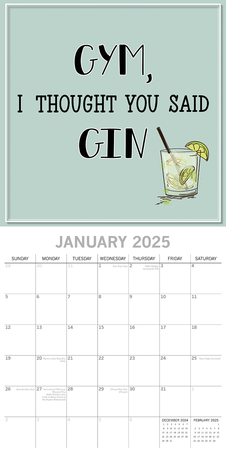Gin - 2025 Square Wall Calendar 16-Month Premium Planner Christmas New Year Gift 3