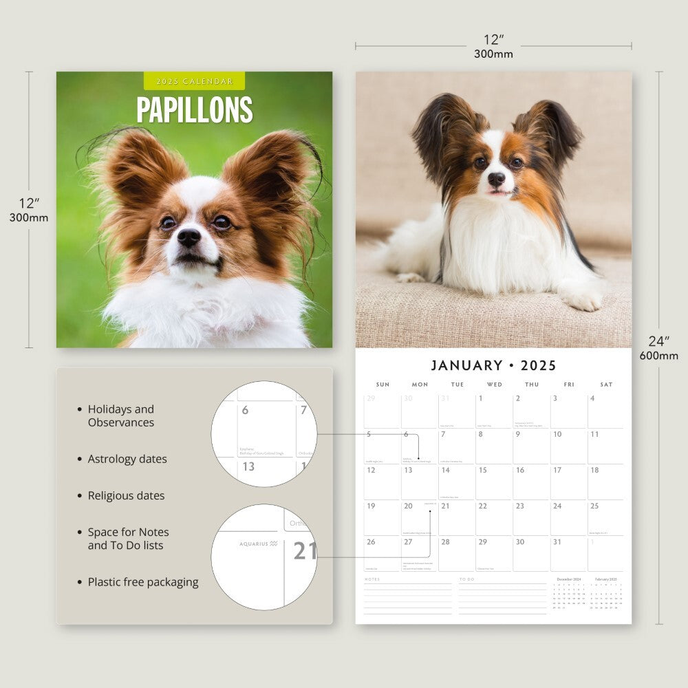 Papillions - 2025 Square Wall Calendar Animals 16 Months Premium Planner Gift 4