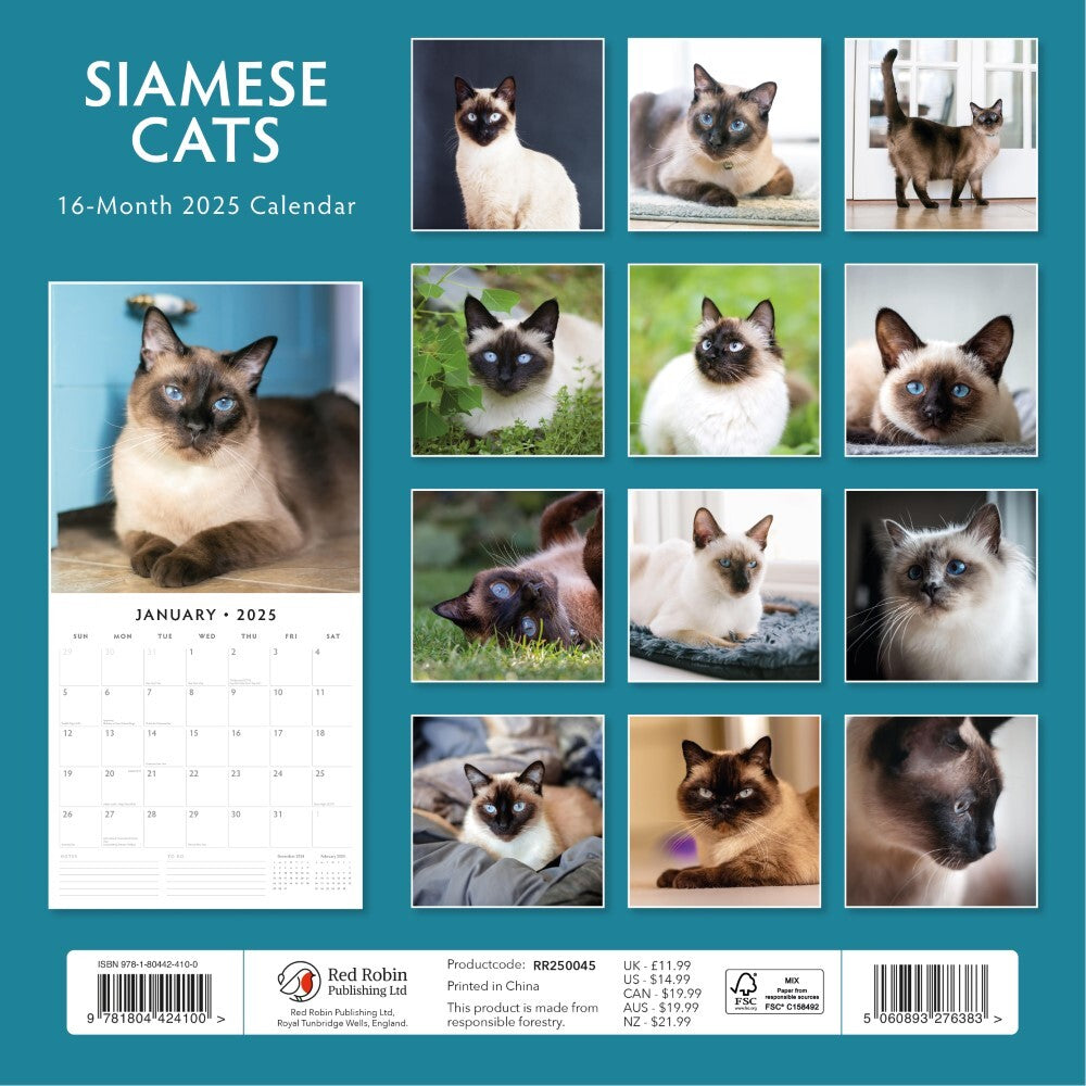 Siamese Cats - 2025 Square Wall Calendar Animals 16 Months Premium Planner Gift 3