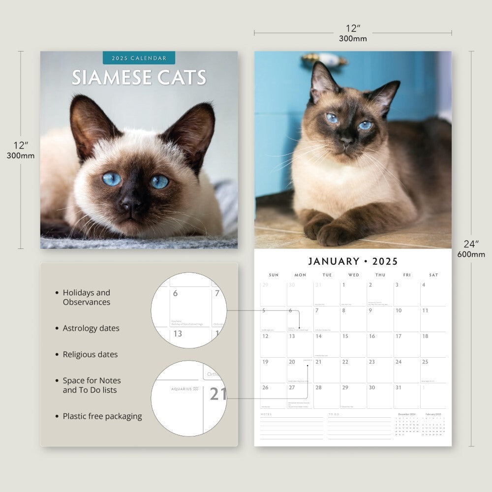 Siamese Cats - 2025 Square Wall Calendar Animals 16 Months Premium Planner Gift 4