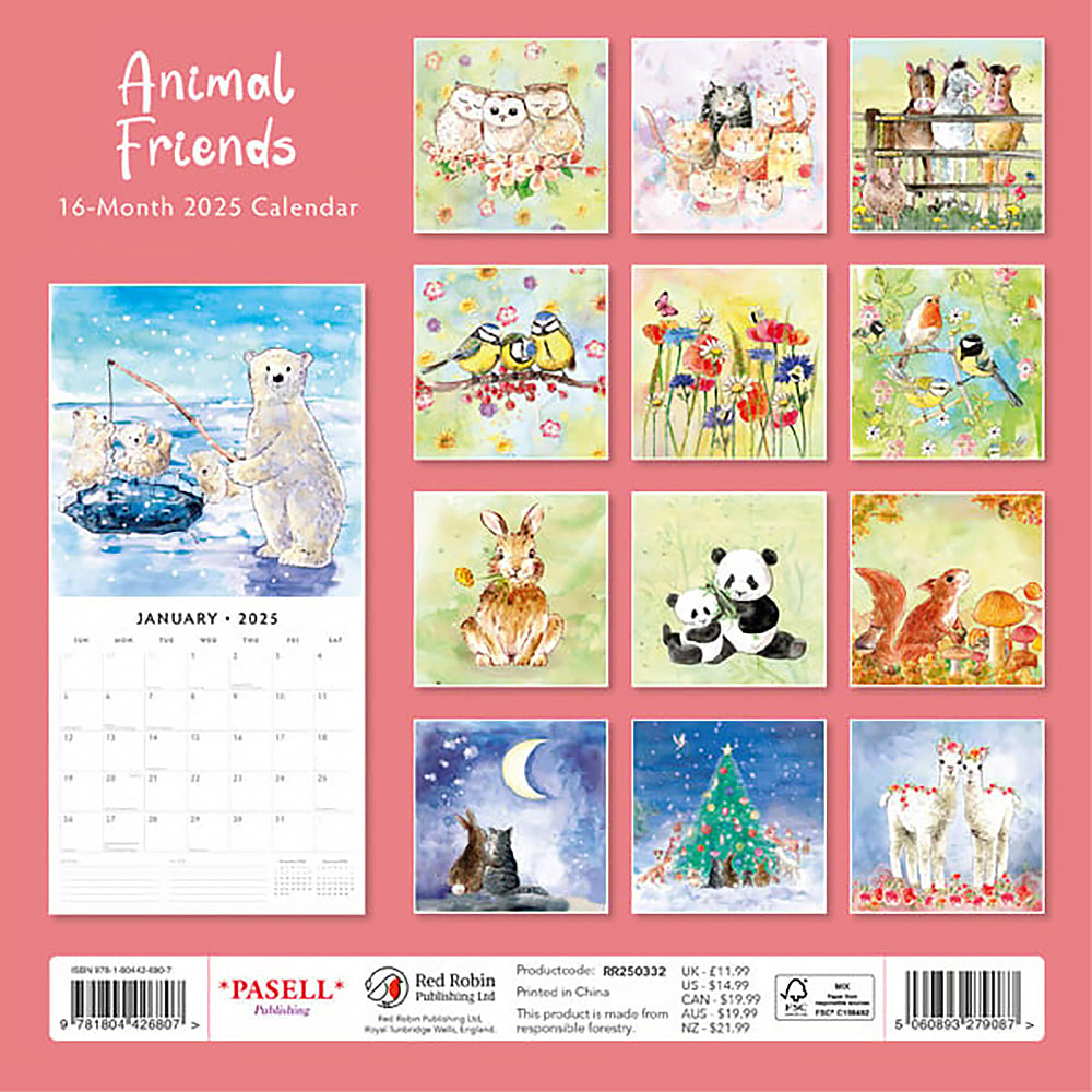 Animal Friends 2025 Square Wall Calendar Animals 16 Months Premium Planner Gift 3
