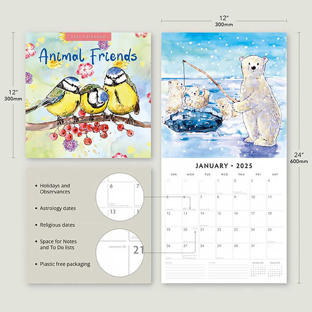 Animal Friends 2025 Square Wall Calendar Animals 16 Months Premium Planner Gift 4