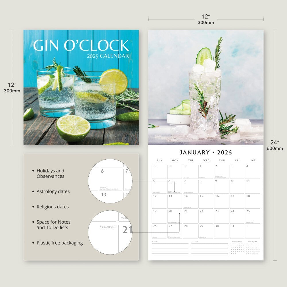 Gin O'Clock - 2025 Square Wall Calendar Food & Drink 16 Months Premium Planner 4