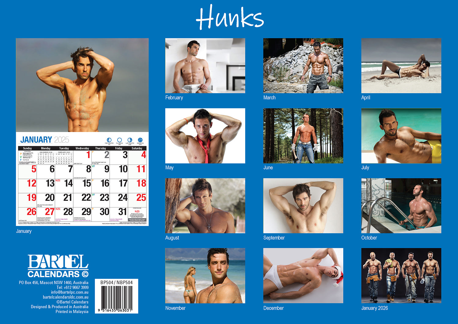 Hunks - 2025 Rectangle Wall Calendar 16 Months Planner Handsome Men Photos Gift 3