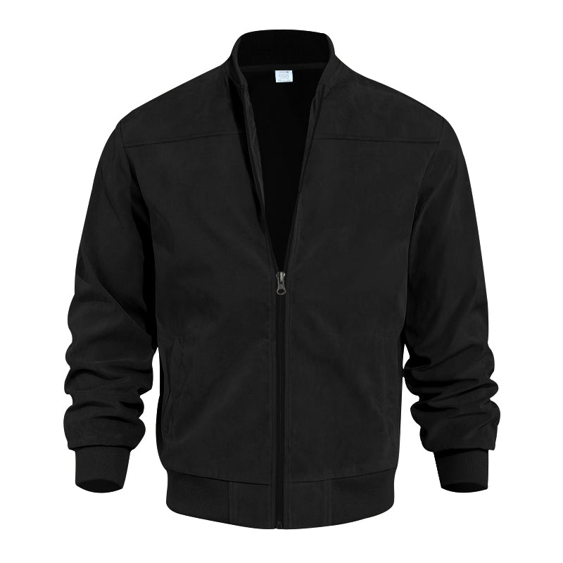 Men's Varsity Bomber Flight Jacket Breathable Windbreaker Zip Coat Faux Leather, Black, L 4