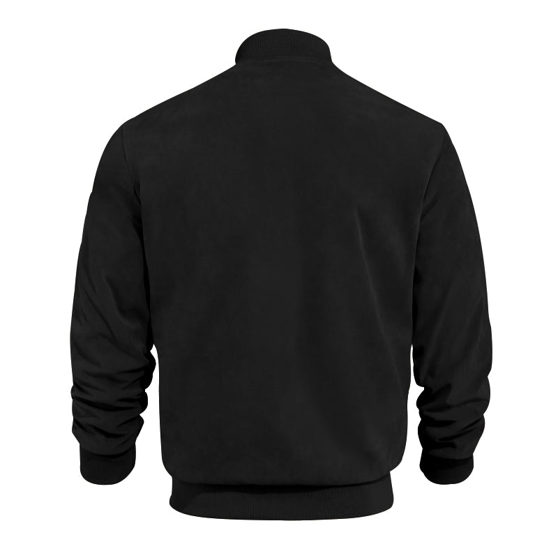 Men's Varsity Bomber Flight Jacket Breathable Windbreaker Zip Coat Faux Leather, Black, L 5