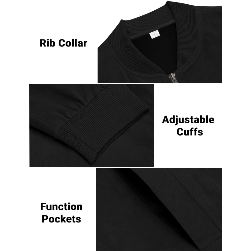 Men's Varsity Bomber Flight Jacket Breathable Windbreaker Zip Coat Faux Leather, Black, L 6