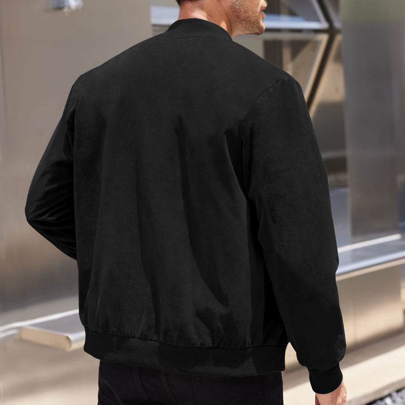 Men's Varsity Bomber Flight Jacket Breathable Windbreaker Zip Coat Faux Leather, Black, 3XL 3