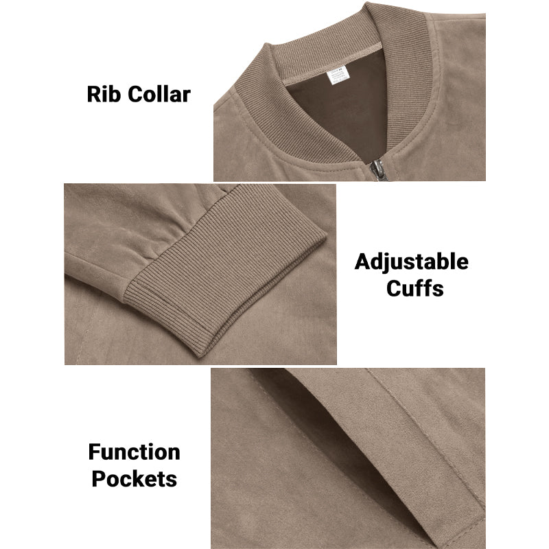 Men's Varsity Bomber Flight Jacket Breathable Windbreaker Zip Coat Faux Leather, Brown, M 7