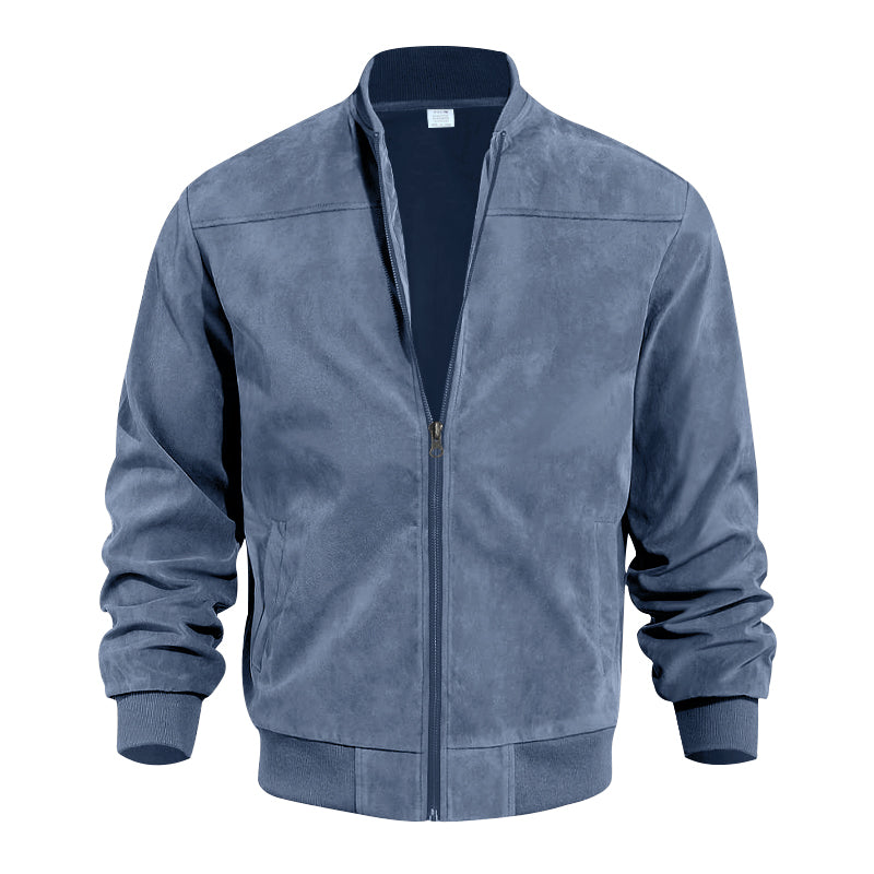 Men's Varsity Bomber Flight Jacket Breathable Windbreaker Zip Coat Faux Leather, Blue, M 4