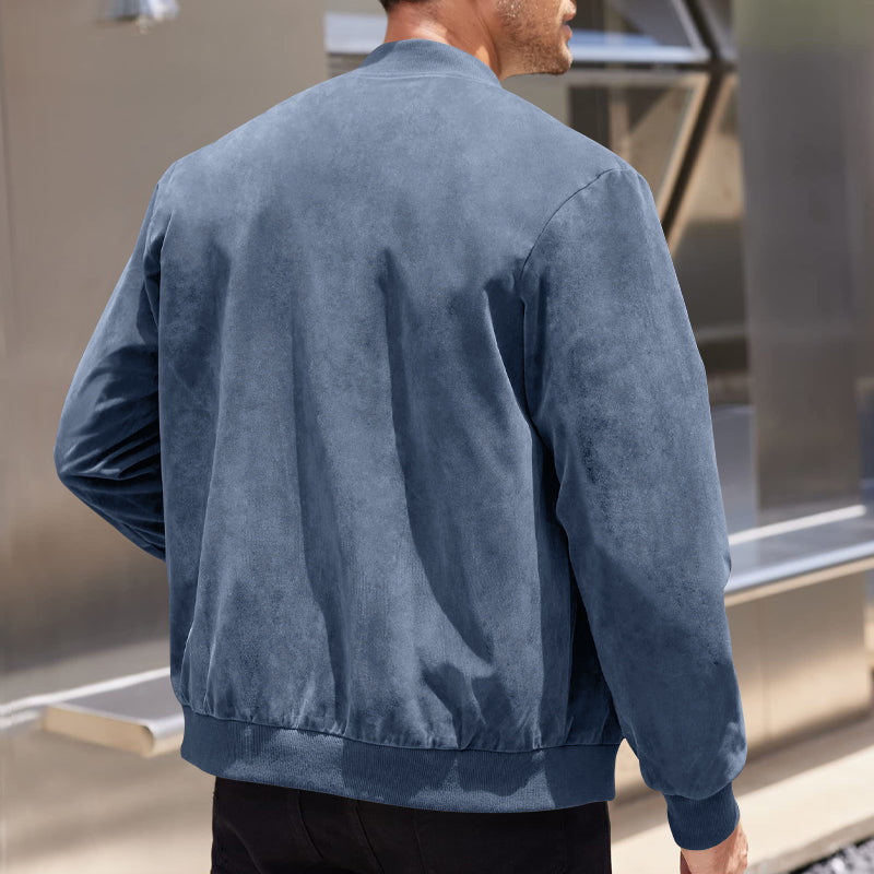 Men's Varsity Bomber Flight Jacket Breathable Windbreaker Zip Coat Faux Leather, Blue, 3XL 3