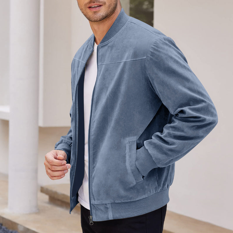 Men's Varsity Bomber Flight Jacket Breathable Windbreaker Zip Coat Faux Leather, Blue, 3XL 4