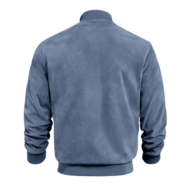 Men's Varsity Bomber Flight Jacket Breathable Windbreaker Zip Coat Faux Leather, Blue, 3XL 6