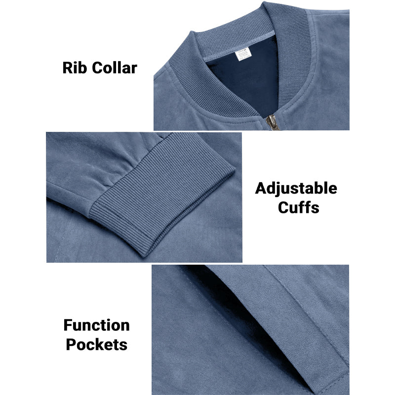 Men's Varsity Bomber Flight Jacket Breathable Windbreaker Zip Coat Faux Leather, Blue, 3XL 7