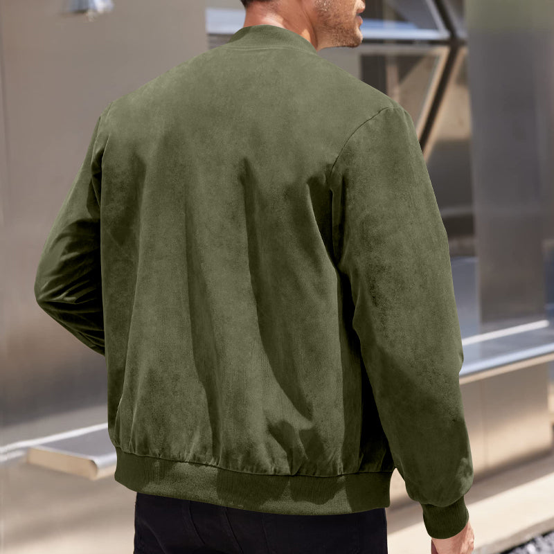 Men's Varsity Bomber Flight Jacket Breathable Windbreaker Zip Coat Faux Leather, Green, M 3