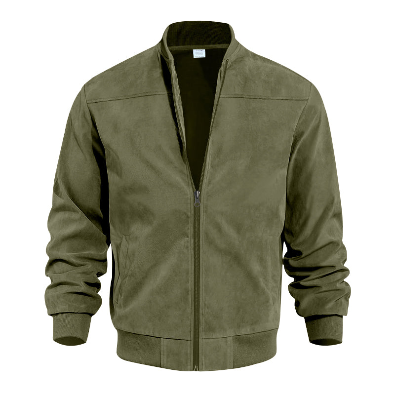 Men's Varsity Bomber Flight Jacket Breathable Windbreaker Zip Coat Faux Leather, Green, M 4