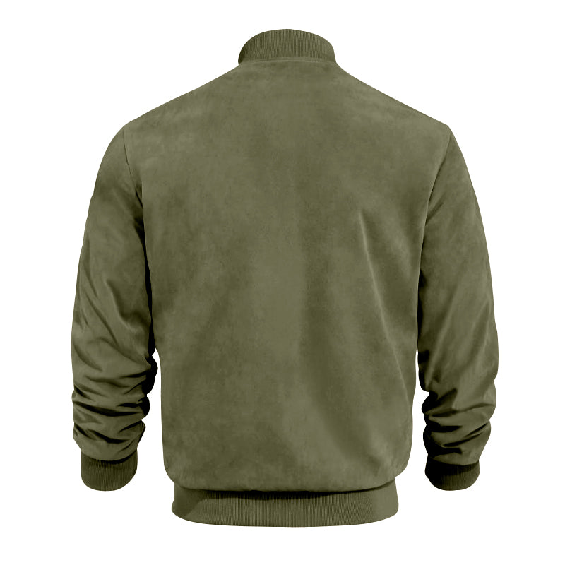 Men's Varsity Bomber Flight Jacket Breathable Windbreaker Zip Coat Faux Leather, Green, M 5