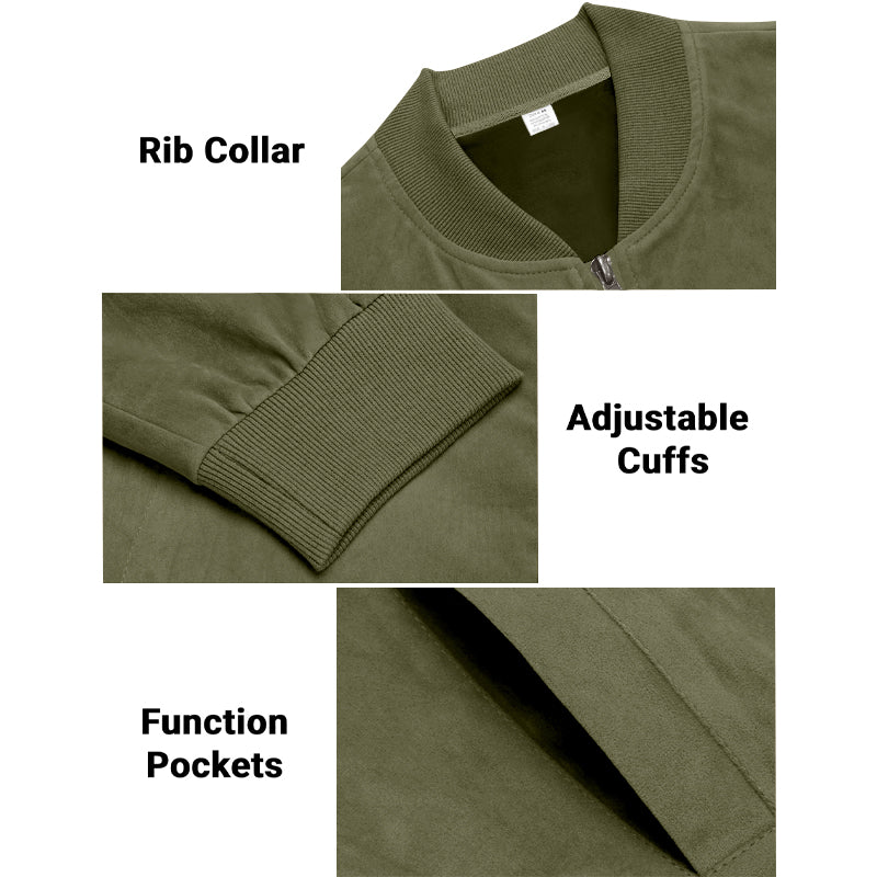 Men's Varsity Bomber Flight Jacket Breathable Windbreaker Zip Coat Faux Leather, Green, M 6