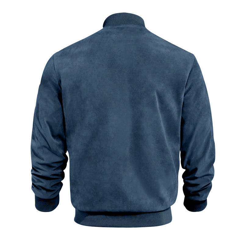Men's Varsity Bomber Flight Jacket Breathable Windbreaker Zip Coat Faux Leather, Navy, M 8