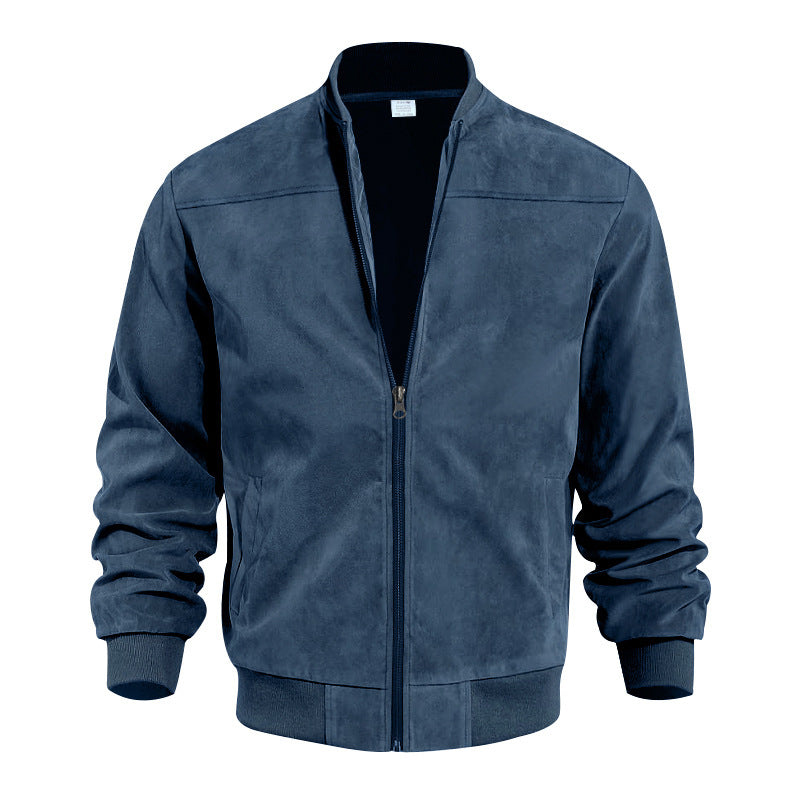 Men's Varsity Bomber Flight Jacket Breathable Windbreaker Zip Coat Faux Leather, Navy, L 7