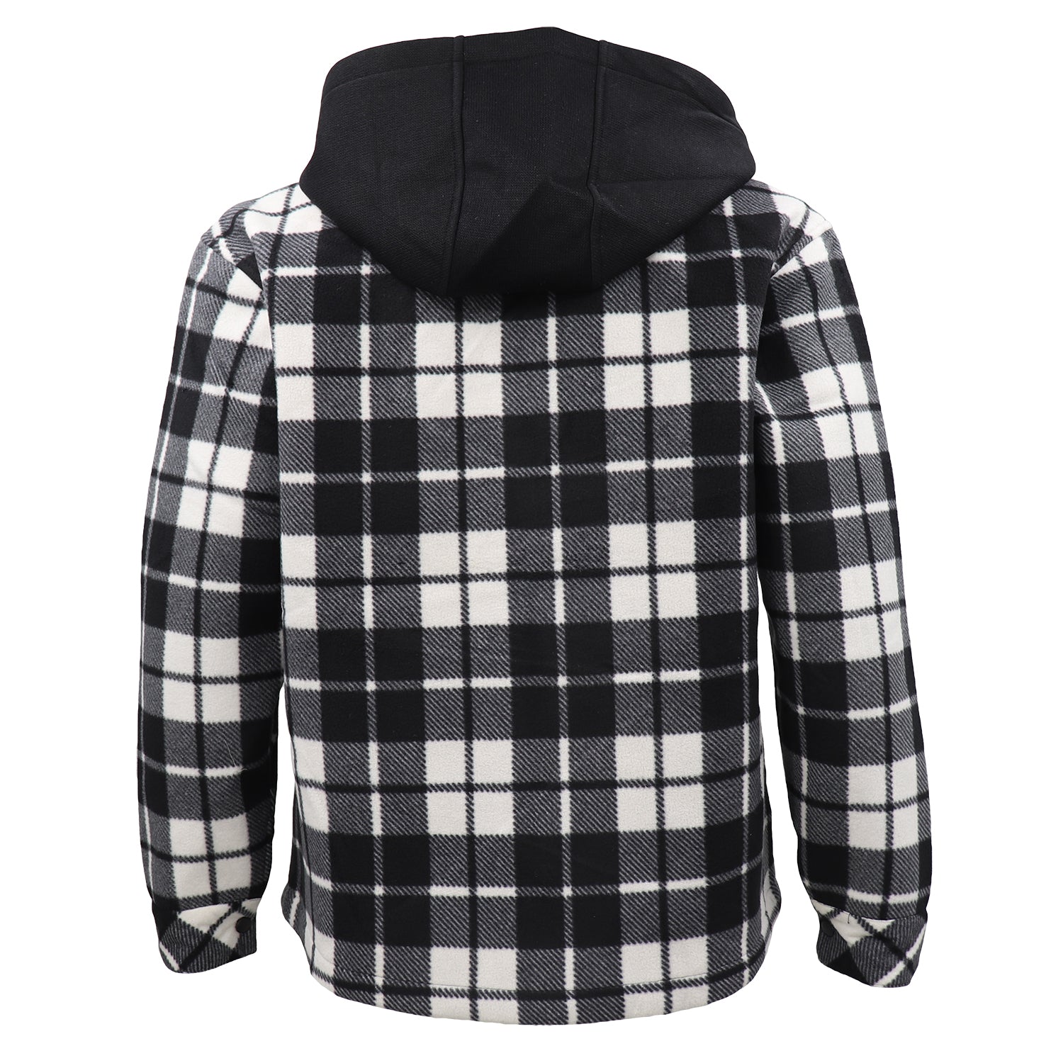 Men's Hooded Flannel Jacket Flannelette Plaid Fleece Shirt Zip Up Winter Coat, Black, XL 4