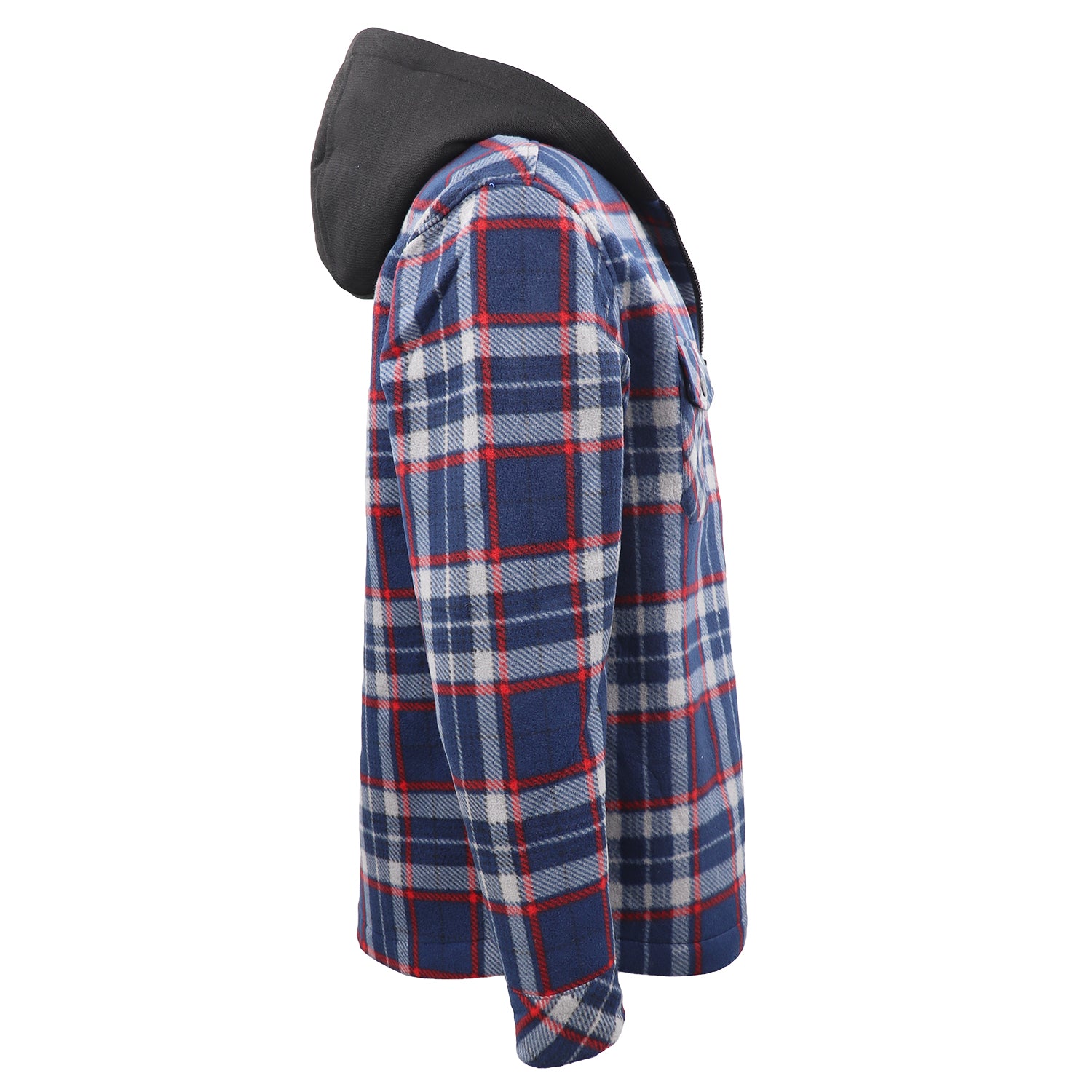 Men's Hooded Flannel Jacket Flannelette Plaid Fleece Shirt Zip Up Winter Coat, Blue, S 3