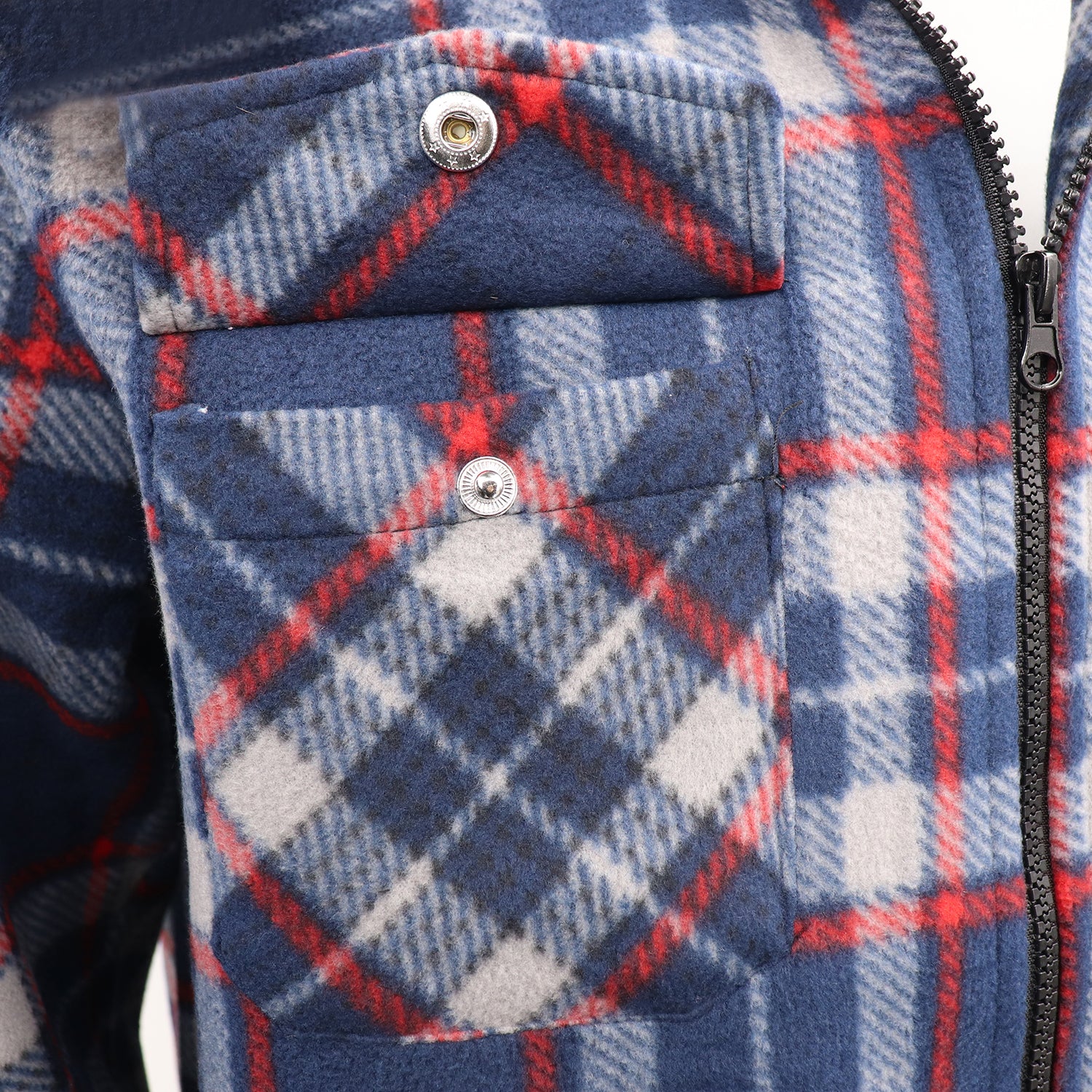 Men's Hooded Flannel Jacket Flannelette Plaid Fleece Shirt Zip Up Winter Coat, Blue, L 5