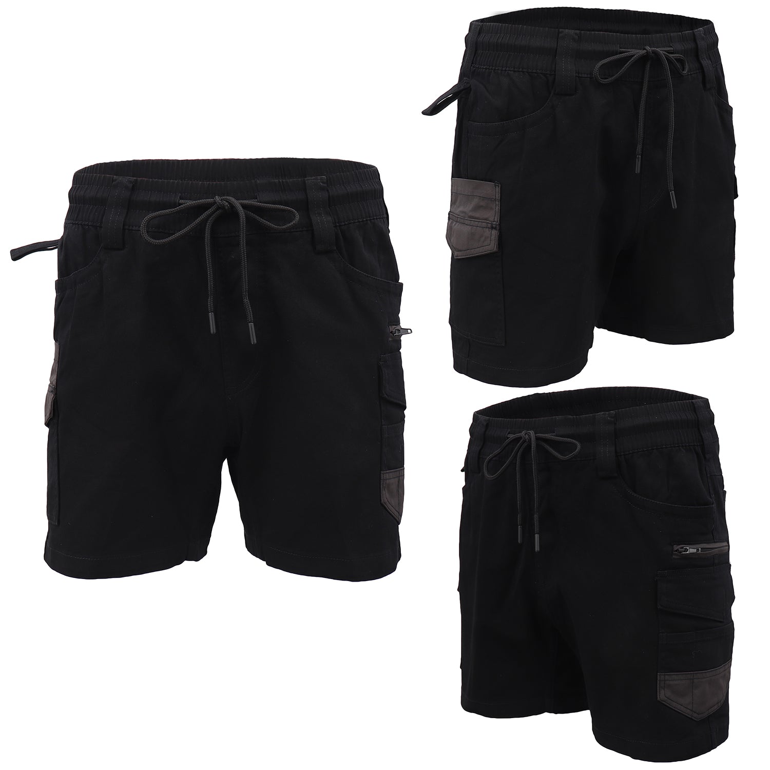 Mens Cargo Cotton Work Shorts 10 Pockets Tradies Utility Pants Workwear Trousers, Black, 38
