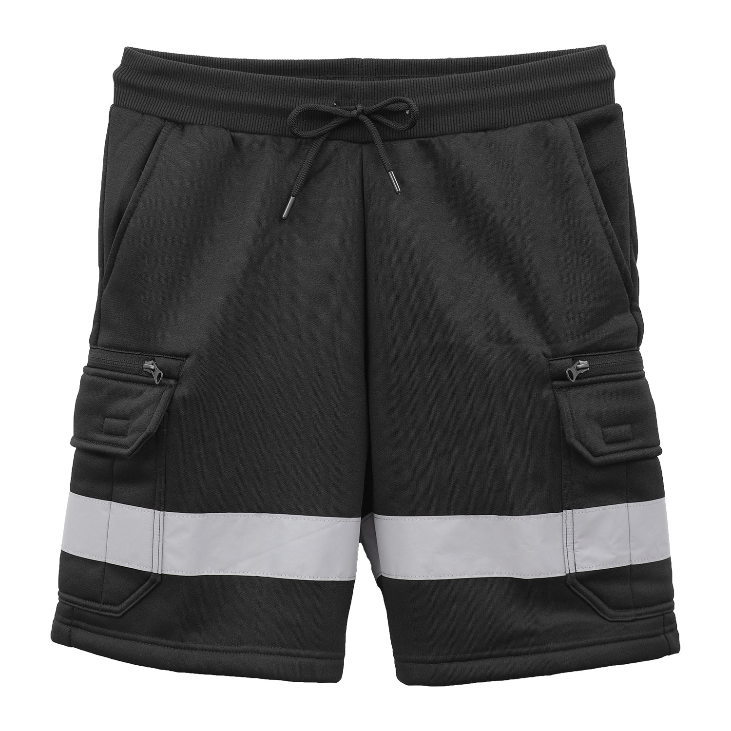 Hi Vis Fleece Work Cargo Shorts w Reflective Tape Workwear Tradie Utility Pants, Black, S 4