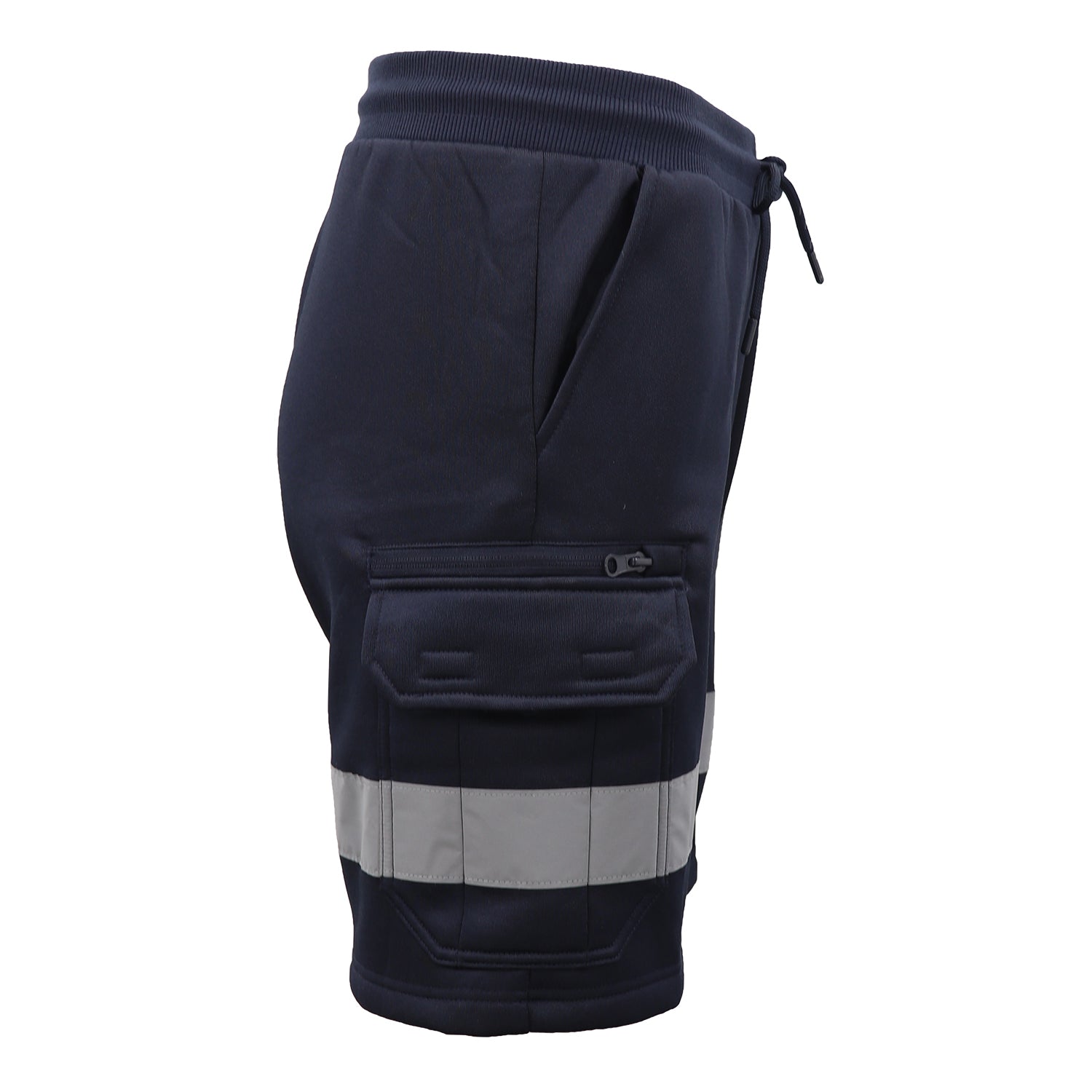 Hi Vis Fleece Work Cargo Shorts w Reflective Tape Workwear Tradie Utility Pants, Navy, M 3