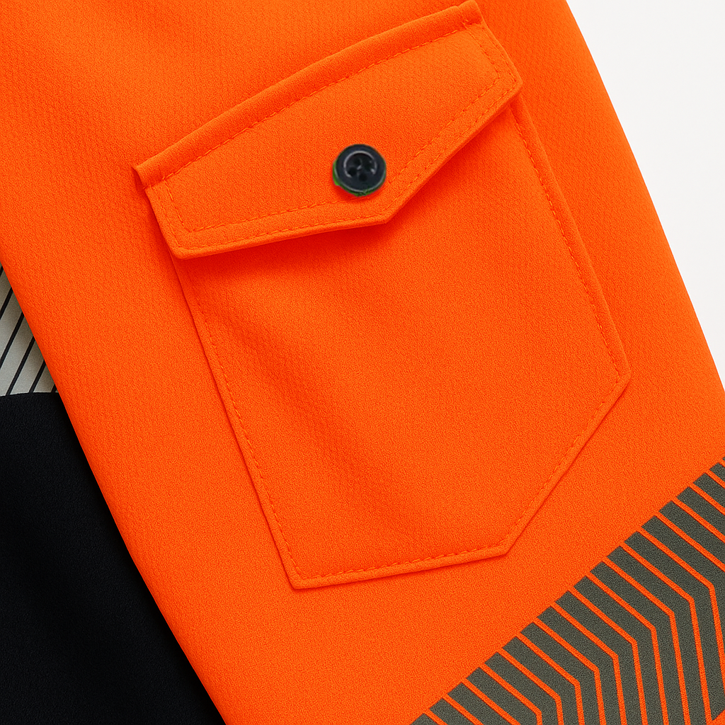 HI VIS Long Sleeve Polo Shirt Reflective Tape Safety Tradie Work Wear Tops Tee, Fluro Orange / Navy, 2XL