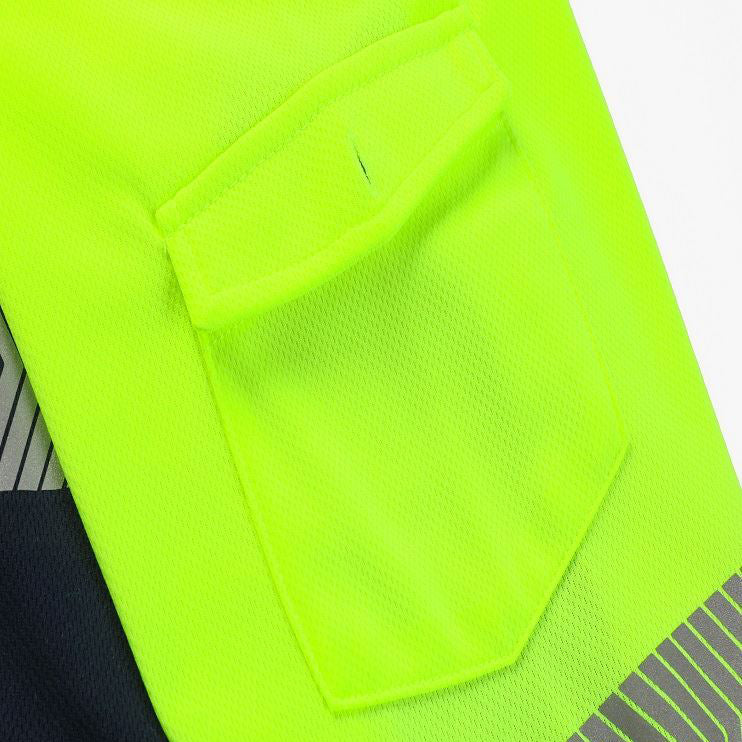 HI VIS Long Sleeve Polo Shirt Reflective Tape Safety Tradie Work Wear Tops Tee, Fluro Yellow / Navy, M 3