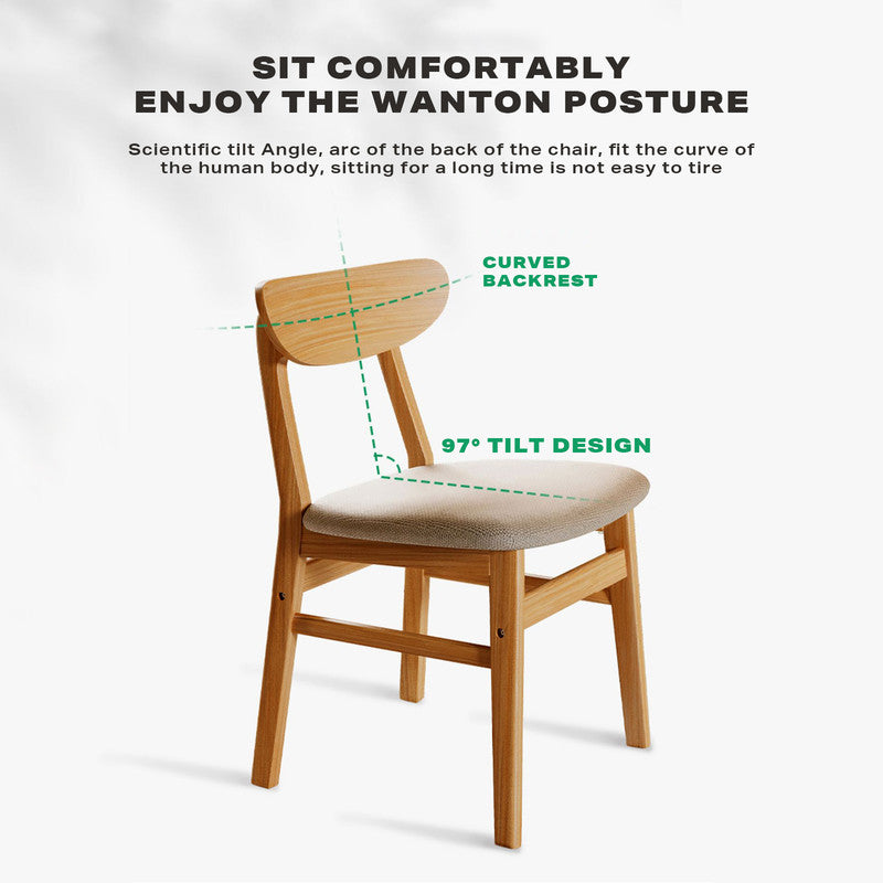 Dining Chairs Kitchen Chair Natural Wood Linen Fabric Cafe Lounge Chairs 3