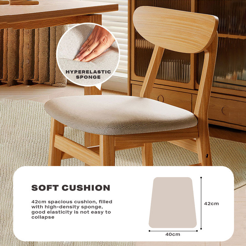 Dining Chairs Kitchen Chair Natural Wood Linen Fabric Cafe Lounge Chairs 4