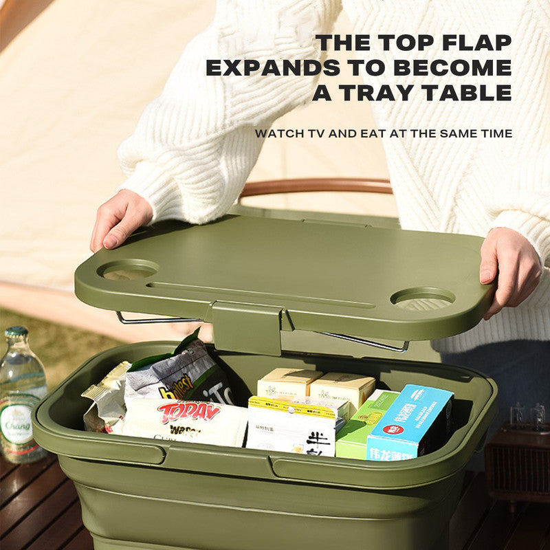 2IN1 Portable Folding Picnic Basket Tour Storage Baskets Outdoor Basket With Lid 4