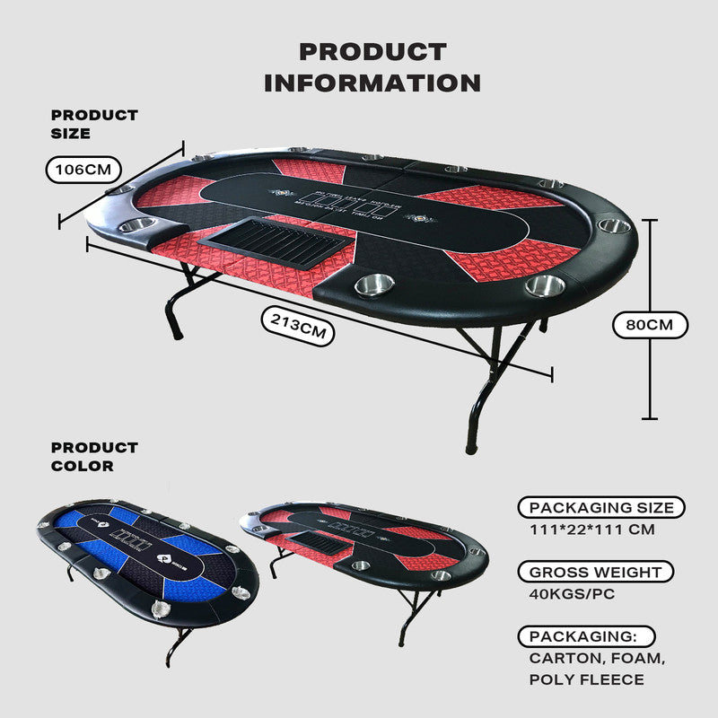 10 Player Foldable Blue Color Poker Table Blackjack Texas Holdem Table with Cup Holders 3