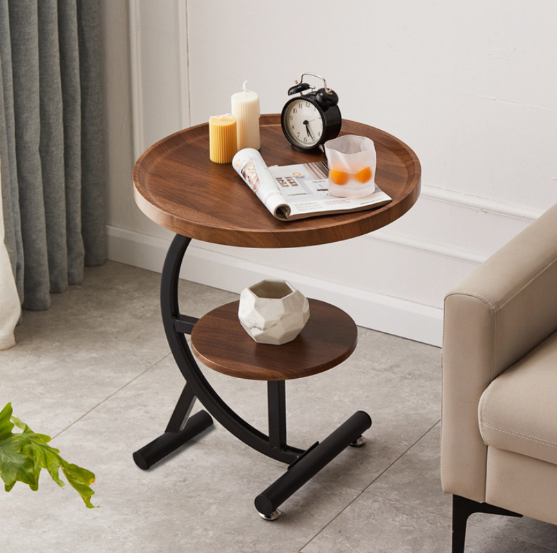 2 Tier End Table Sofa Side End Table Round Nightstand with Sturdy Metal Frame 3